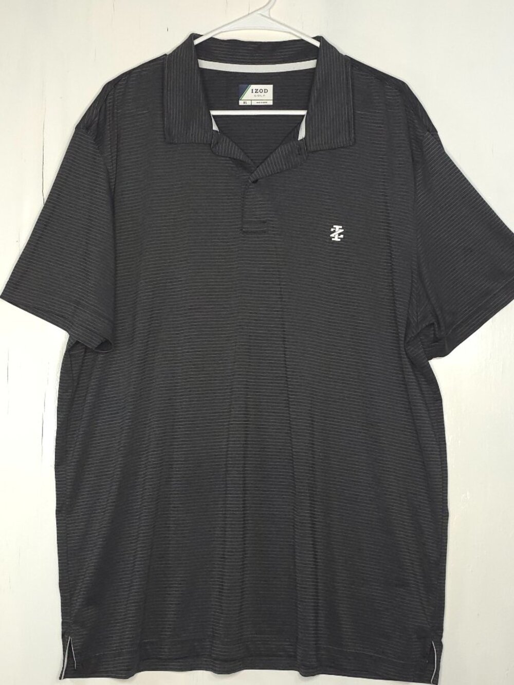 IZod Golf Dark Gray Stripped Short Sleeve Golf Polo Shirt Casual Dad Preppy